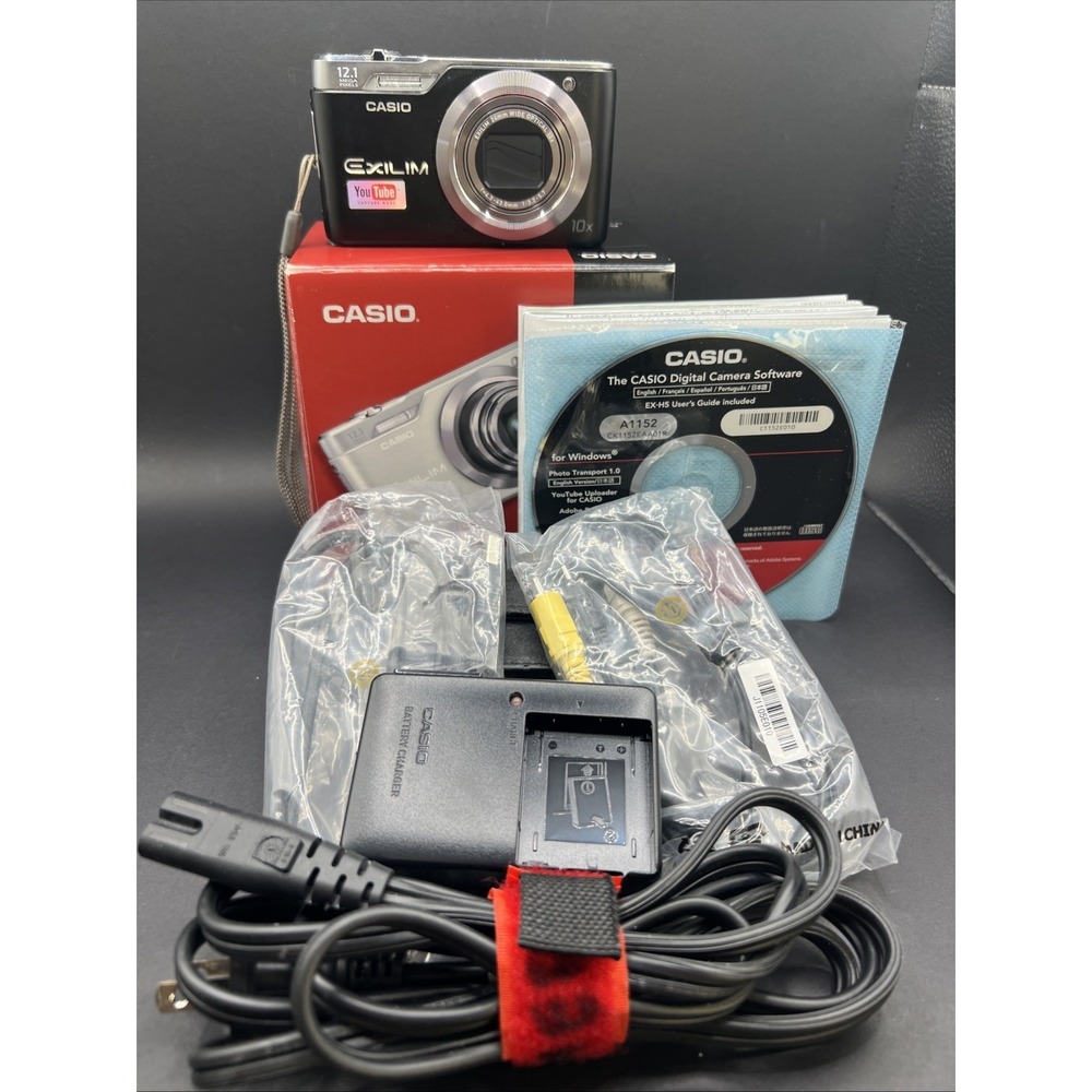 Casio Exilim EX-H5 12.1MP Digital‎ Camera Black Box W/Paperwork Charger - Tested